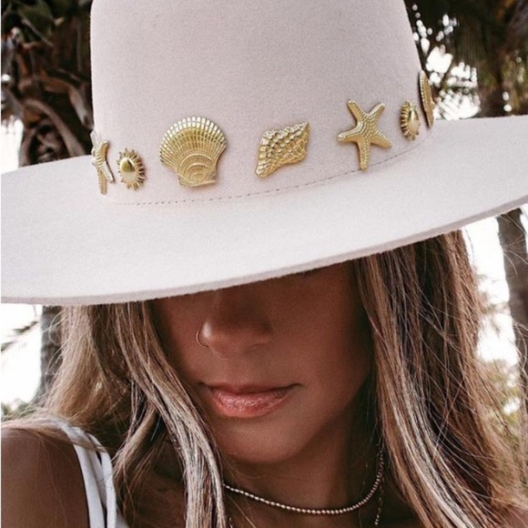 Lack of Color Seaside Boater Hat New wtags Cream Wide-Brim Hat with Gold Accents main image 7